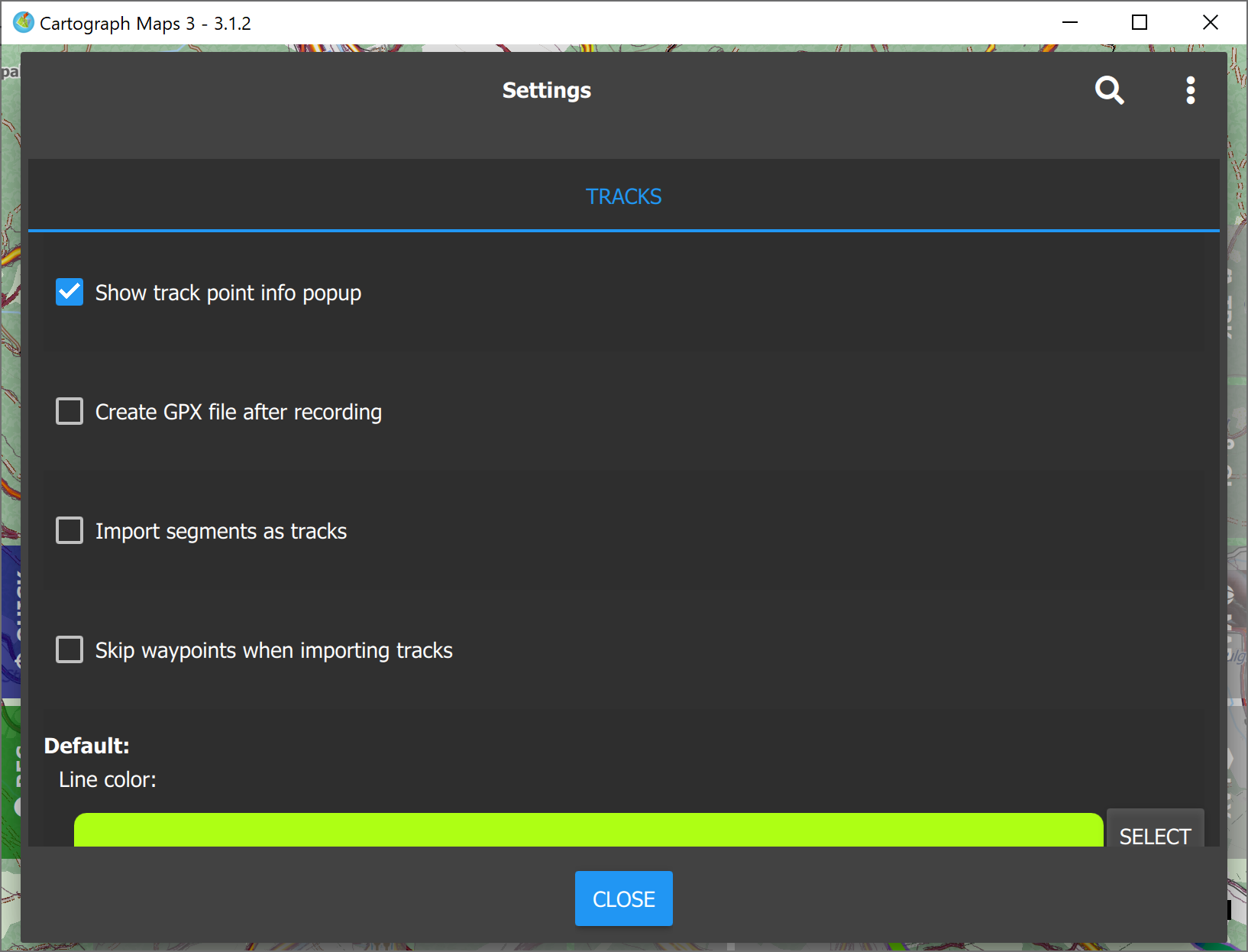 Track manager settings – Cartograph Maps